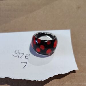 Bold Black Dome Ring with Red Polka Dots - Women Jewelry